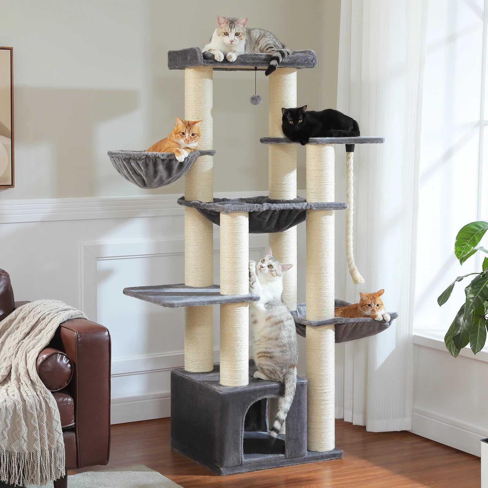 Cat Tree Large 170cm Tall Multi-Level Tower 11 Sisal Posts Steel Frame Hammocks Condo Perch Platform House 6-8 Cats Heavy Duty Climbing Scratching | Koossa