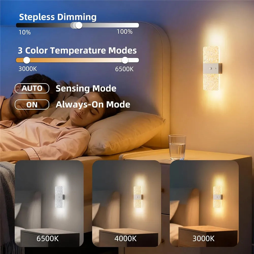 Motion Sensor Wall Sconce Set, USB Rechargeable Battery Operated LED Lights, Dimmable Wireless Night Lighting for Bedroom Hallway Stairs | Lonoma