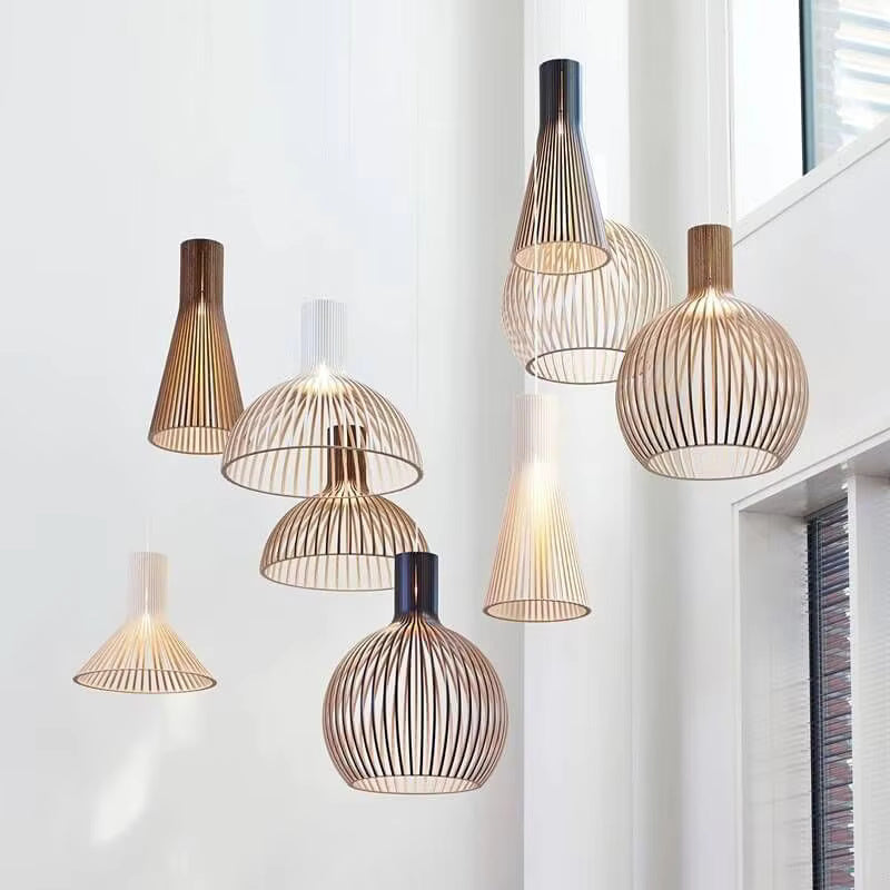 Suspension Bois Structure Ajourée E27 Lumière Naturelle Salle à Manger Salon Éclairage Organique Déco Nordique | Koossa