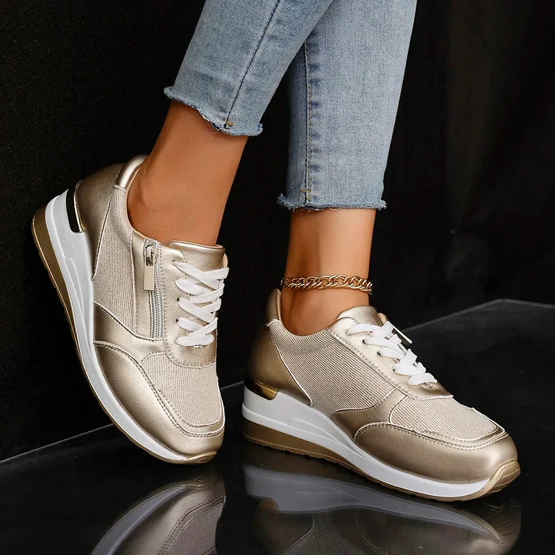 Women's Wedge Trainers with Side Zip in Metallic Finish for Smart Casual Wear | Koossa