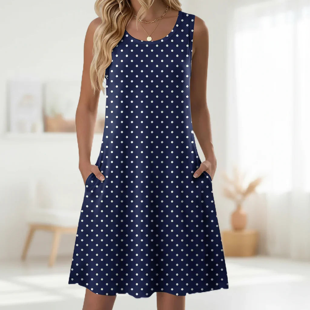 Women's Sleeveless Floral Print Mini Dress with Pockets — Casual Summer Dress for Garden Parties & Holiday Wear | Koossa