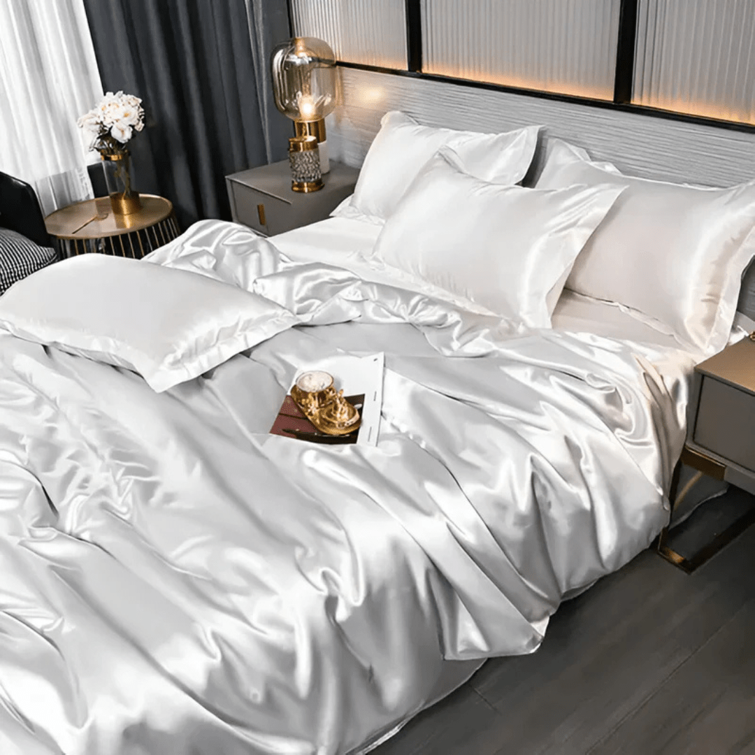 Mulberry Silk Bedding Set, 22 Momme Duvet Cover, Fitted Sheet & 2 Pillowcases, Full Queen King Cal King, Breathable Year-Round Sheets | Lonoma