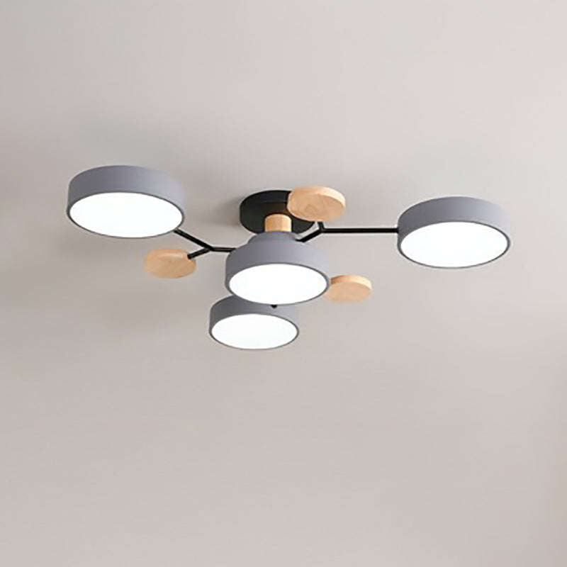 Scandinavian LED Flush Mount Ceiling Light, 35 in Dimmable Wood & Iron Fixture for Bedroom, Living Room, Kitchen, Dining Room, Hallway | Lonoma