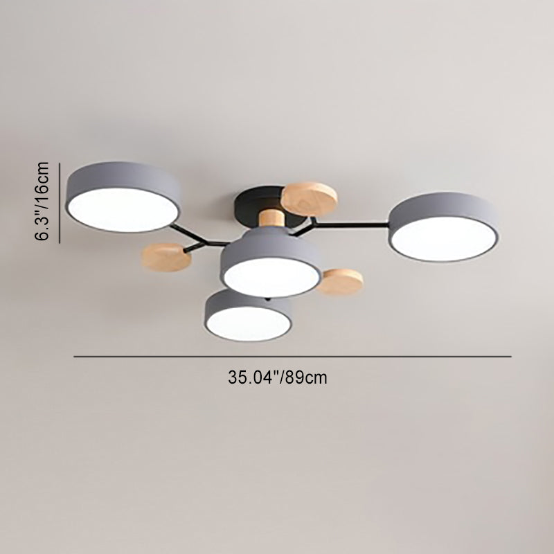 Scandinavian LED Flush Mount Ceiling Light, 35 in Dimmable Wood & Iron Fixture for Bedroom, Living Room, Kitchen, Dining Room, Hallway | Lonoma