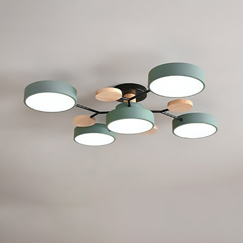 Scandinavian LED Flush Mount Ceiling Light, 35 in Dimmable Wood & Iron Fixture for Bedroom, Living Room, Kitchen, Dining Room, Hallway | Lonoma