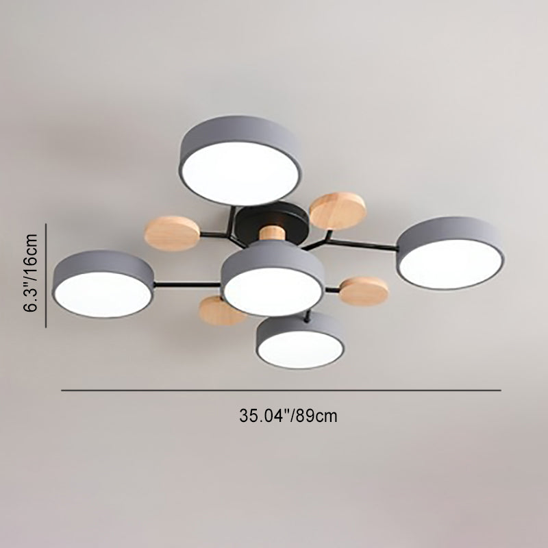 Scandinavian LED Flush Mount Ceiling Light, 35 in Dimmable Wood & Iron Fixture for Bedroom, Living Room, Kitchen, Dining Room, Hallway | Lonoma