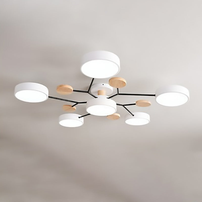 Scandinavian LED Flush Mount Ceiling Light, 35 in Dimmable Wood & Iron Fixture for Bedroom, Living Room, Kitchen, Dining Room, Hallway | Lonoma