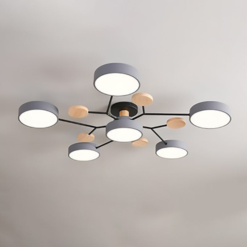 Scandinavian LED Flush Mount Ceiling Light, 35 in Dimmable Wood & Iron Fixture for Bedroom, Living Room, Kitchen, Dining Room, Hallway | Lonoma