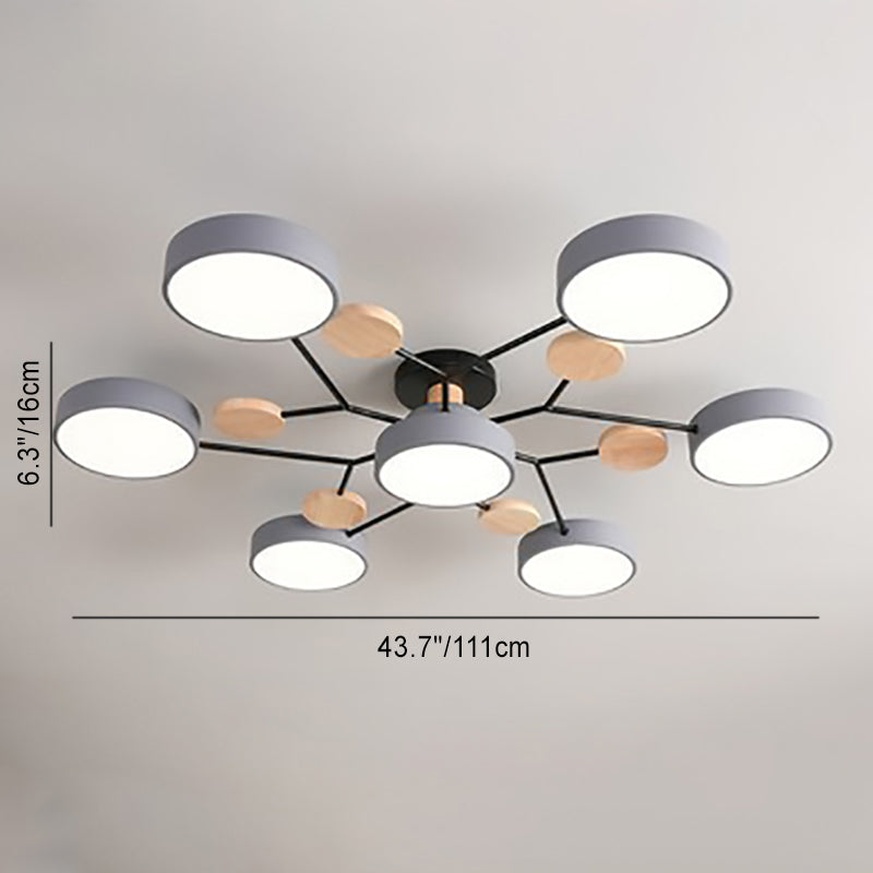Scandinavian LED Flush Mount Ceiling Light, 35 in Dimmable Wood & Iron Fixture for Bedroom, Living Room, Kitchen, Dining Room, Hallway | Lonoma