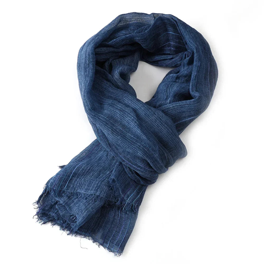 Cotton Linen Striped Scarf with Fringe for Fall Winter | Lightweight Unisex Shawl Wrap | Breathable Neck Scarf 79x30 in | Men Women Fashion | Lonoma