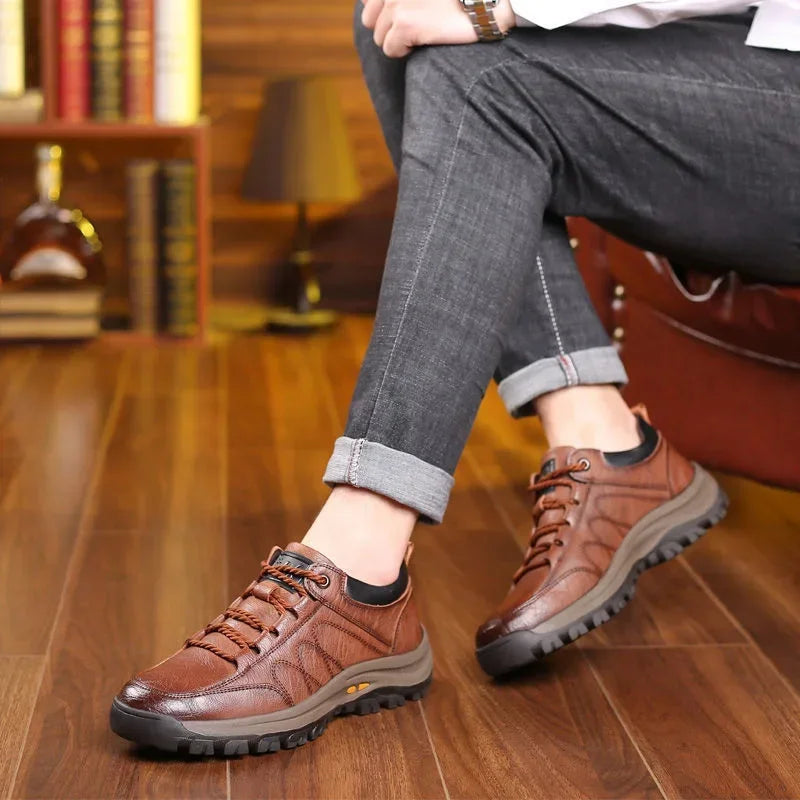 Men's Brown Lace-Up Walking Boots — Non-Slip Outdoor Hiking Shoes for All Terrain & City Wear | Koossa