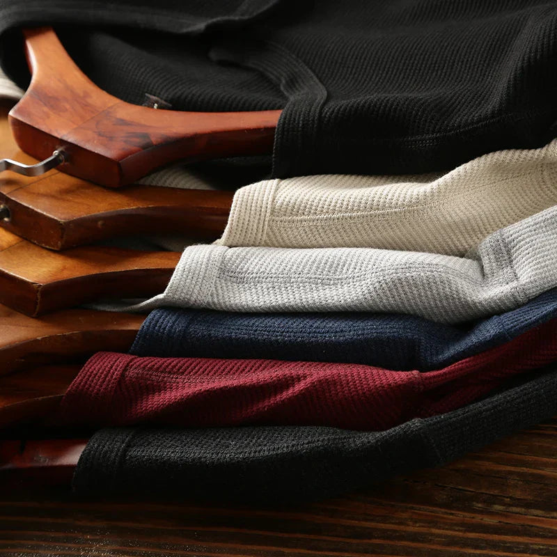 Men's Cotton Henley Shirt with Buttoned Neckline – Classic Long-Sleeved Top in Six Shades for Smart Casual Style | Koossa