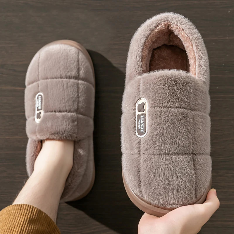 Plush House Slippers for Men and Women Unisex Anti-Slip Indoor Cotton Slippers Warm Fleece Lined Winter Footwear | Lonoma