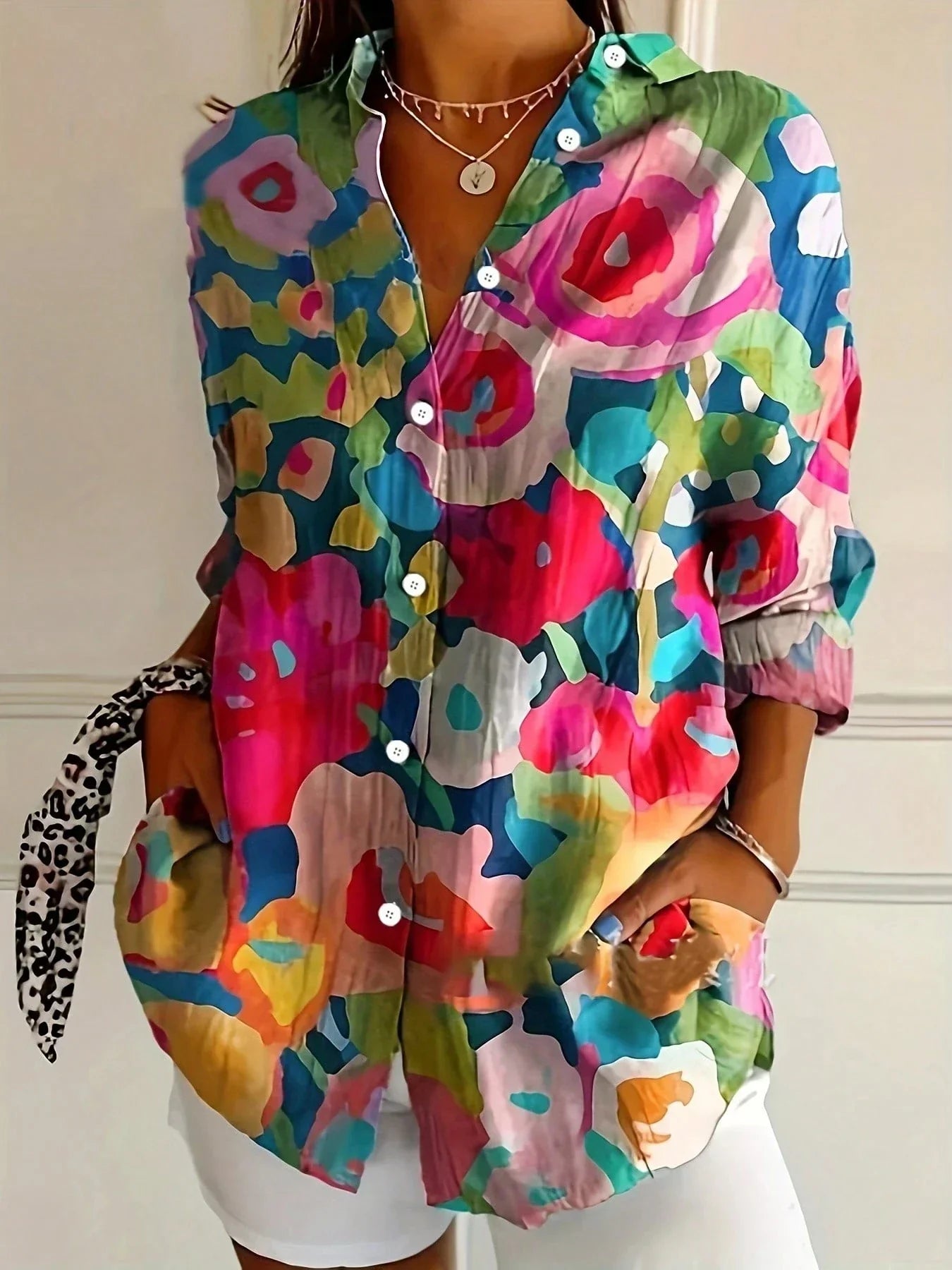 Women's Floral Button-Front Blouse in Vibrant Summer Prints | Loose Fit Cotton Shirt with Short Sleeves | Koossa