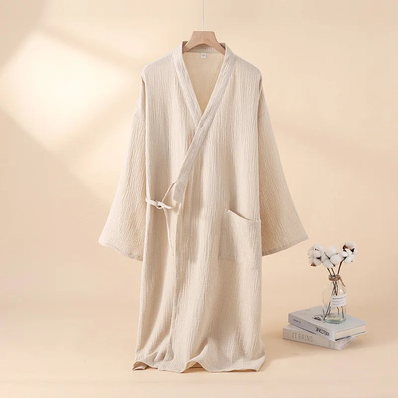 Lightweight Cotton Kimono Robe for Men and Women – Unisex Spa Bath Robe with Tie Belt, Knee Length Lounge Wear for Summer Home Relaxation | Lonoma
