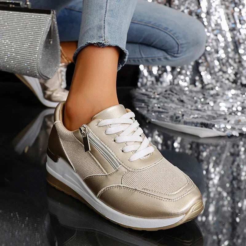 Women's Wedge Trainers with Side Zip in Metallic Finish for Smart Casual Wear | Koossa
