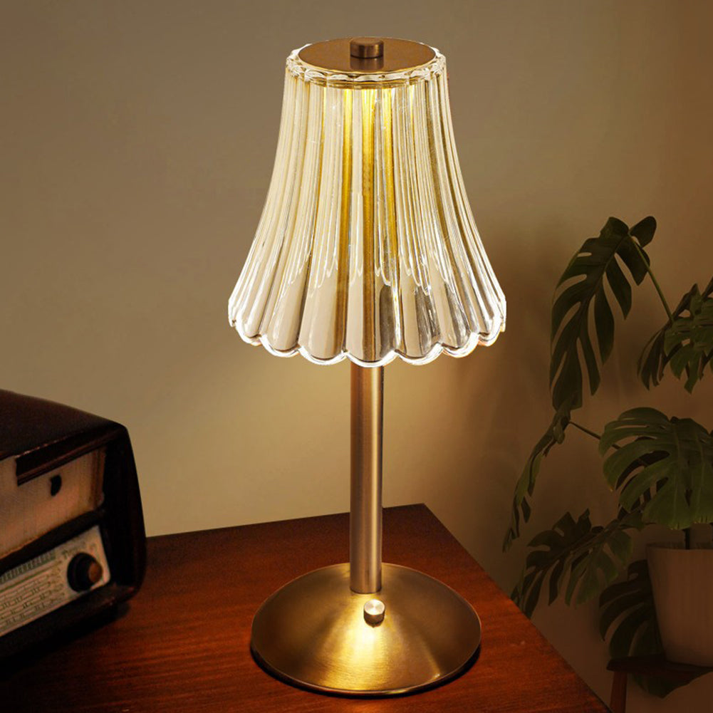 Lampe à poser tactile LED à variateur doré et cristal acrylique pour chambre et salon ambiance chaleureuse | Koossa