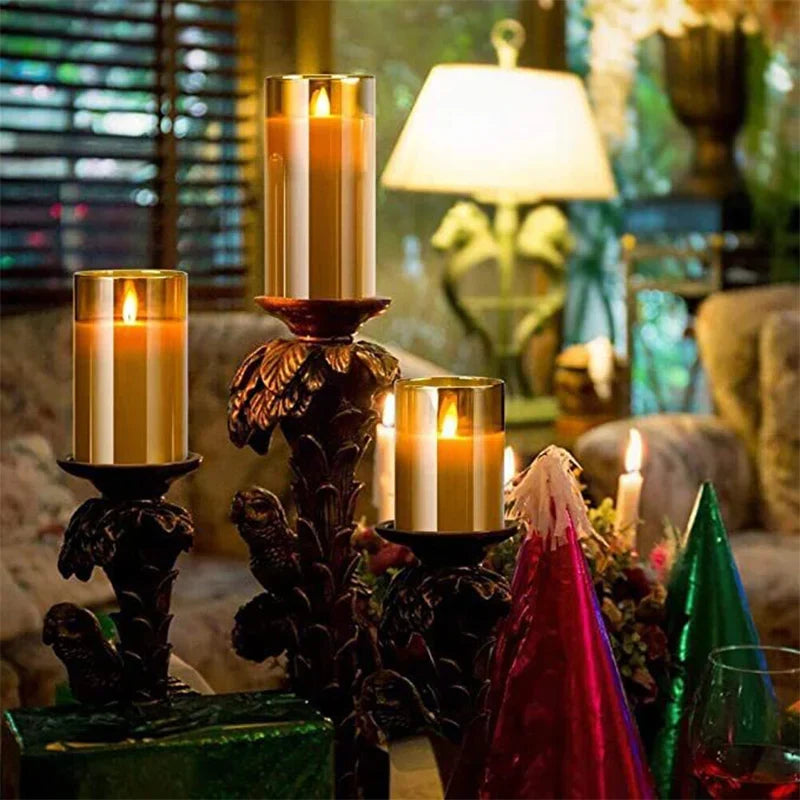 Flameless LED Pillar Candles Set of 3, Battery Operated Flickering Candles with Timer, Amber Smoke Clear for Dining Table & Mantel Decor | Lonoma