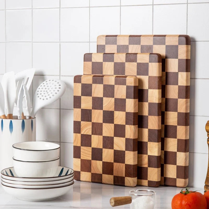 Checkerboard Wooden Cutting Board Solid Hardwood Chopping Block for Food Prep Kitchen Counter | Lonoma