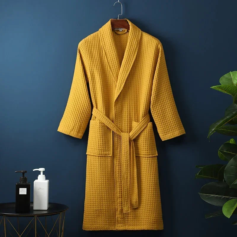 Lightweight Cotton Waffle Weave Bathrobe for Women - Long Sleeve Spa Robe for Spring Summer Hotel Lounge Sleepwear | Lonoma
