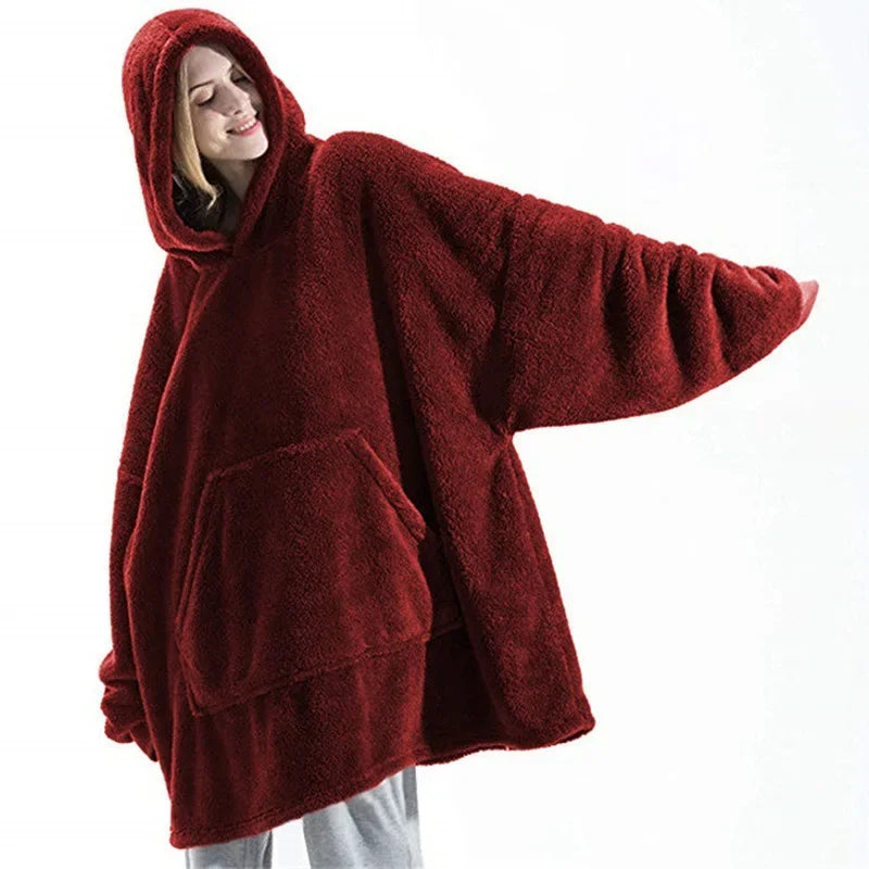 Oversized Wearable Blanket Hoodie with Hood Plush Double-Sided Fleece Throw for Adults Lounge Cozy Winter Warmth | Lonoma