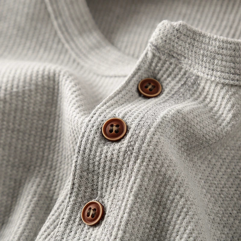 Men's Cotton Henley Shirt with Buttoned Neckline – Classic Long-Sleeved Top in Six Shades for Smart Casual Style | Koossa