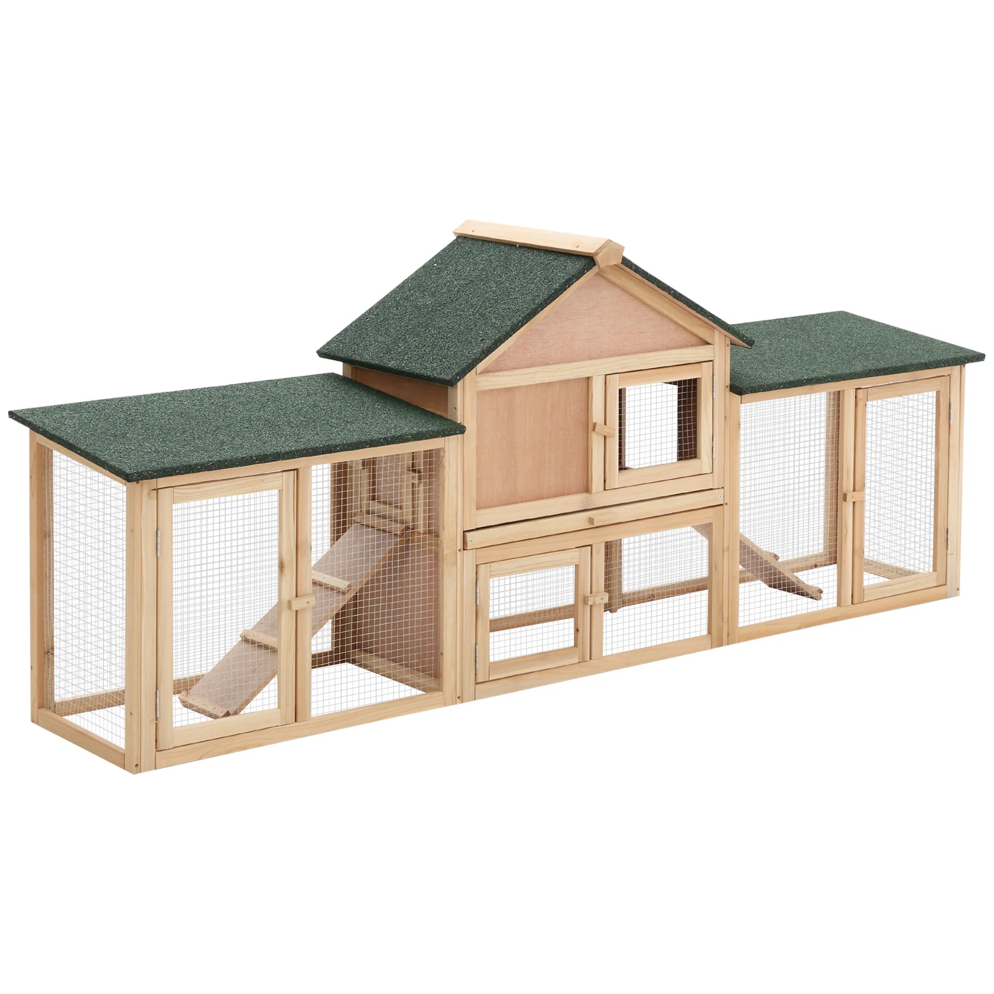 Rabbit Hutch Outdoor Large 2-4 Rabbits Wooden Guinea Pig Cage House Run 210cm Weatherproof Asphalt Roof Pull-Out Tray | Koossa