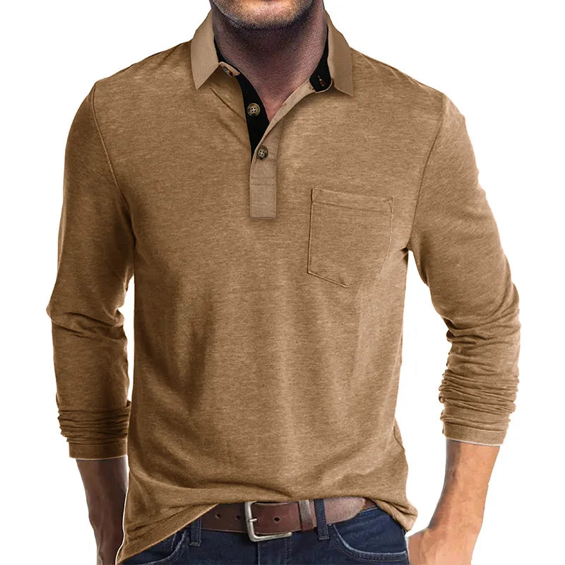 Men's Long-Sleeved Polo Shirt — Classic Collar Button-Down for Smart Casual & Everyday Elegance | Koossa