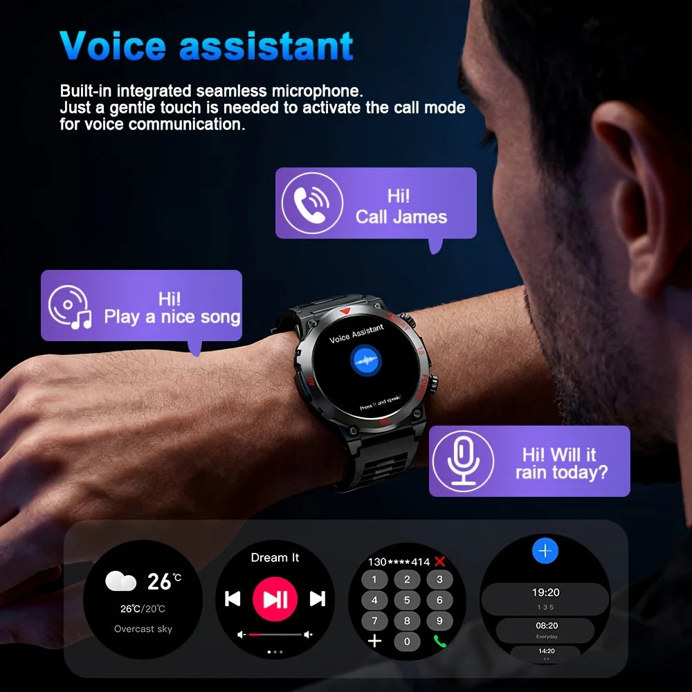 Round Fitness Watch 1.52 in HD Display Built-In Flashlight Heart Rate Monitor Bluetooth Calling Magnetic Charging for Running Cycling Hiking | Lonoma