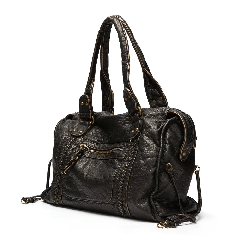 Women's Black Handbag — Spacious Vintage-Inspired Work Bag for Laptops & A4 Documents | Koossa