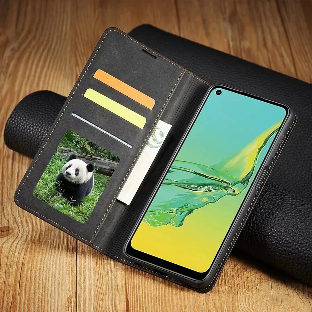 Étui portefeuille en cuir magnétique Samsung avec rabat porte-cartes protection élégante et fonctionnelle | Koossa