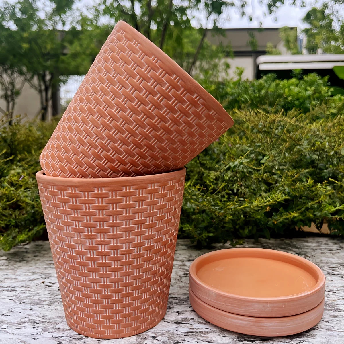 Terracotta Planter Pots with Drainage Saucers Set of 2, 5-Inch Clay Pots for Succulents Herbs Indoor Outdoor Garden | Lonoma