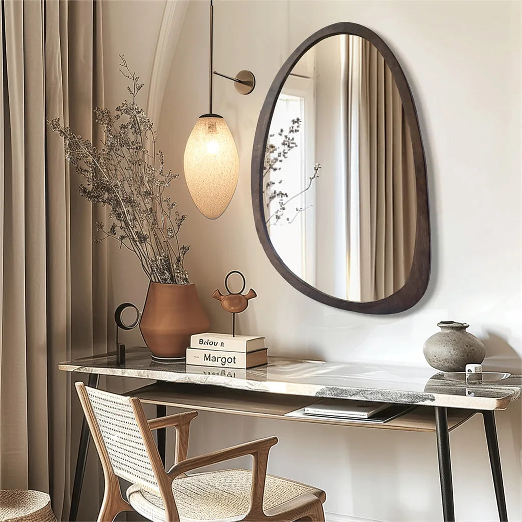 Miroir Mural Bois Forme Organique Asymétrique Style Japandi Épuré Salon Chambre Entrée Décoration Élégante | Koossa