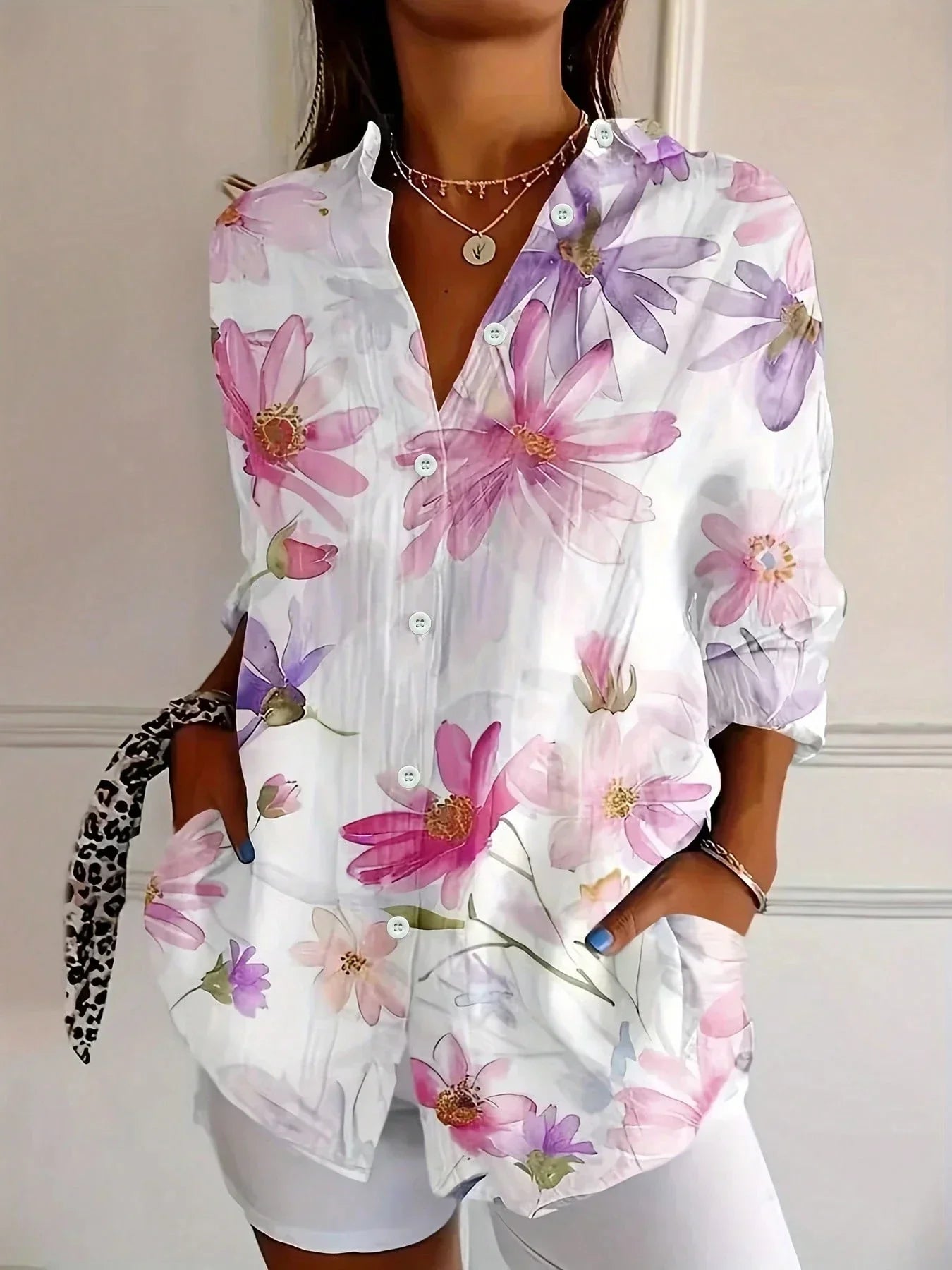 Women's Floral Button-Front Blouse in Vibrant Summer Prints | Loose Fit Cotton Shirt with Short Sleeves | Koossa