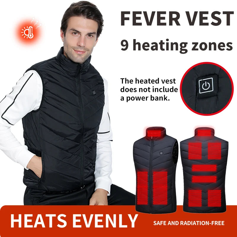 USB Heated Vest for Men with 9 Heating Zones - Insulated Winter Vest, Battery-Powered Warmth for Outdoor Activities | Lonoma