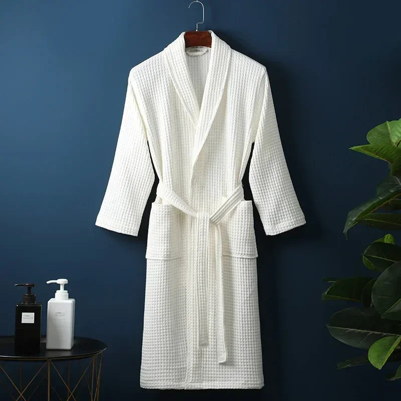 Lightweight Cotton Waffle Weave Bathrobe for Women - Long Sleeve Spa Robe for Spring Summer Hotel Lounge Sleepwear | Lonoma