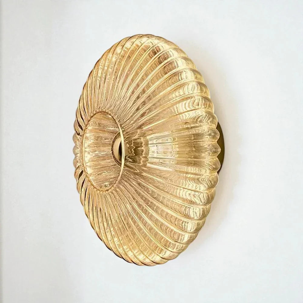 Applique Murale Verre Ambré Cannelé Coquille Dorée Luminaire Décoratif Salon Chambre Intérieur Élégant | Koossa