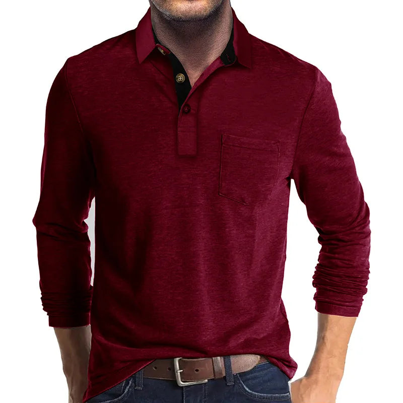 Men's Long-Sleeved Polo Shirt — Classic Collar Button-Down for Smart Casual & Everyday Elegance | Koossa