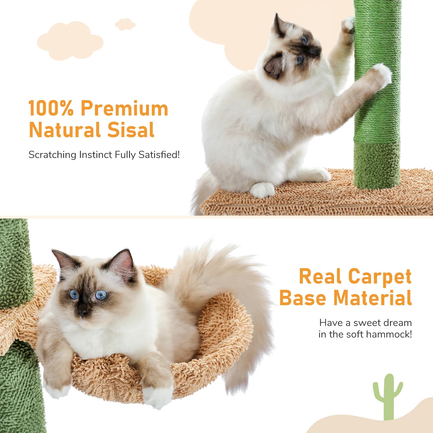 Cat Tree Floor-to-Ceiling Cactus 5-Level Adjustable Height 240-275cm Sisal Posts 9cm Hammock Scratching Tower Multi-Cat Tension Pole Wall-Mounted | Koossa