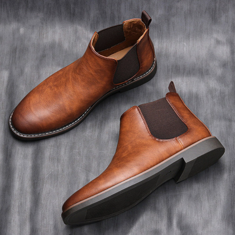 Men's Chelsea Boots in Brown, Grey & Dark Brown — Leather-Look Slip-On Ankle Boots for Smart Casual Wear, Office & Evening | Koossa