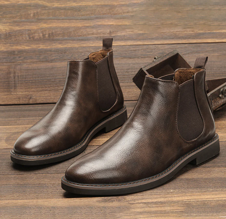 Men's Chelsea Boots in Brown, Grey & Dark Brown — Leather-Look Slip-On Ankle Boots for Smart Casual Wear, Office & Evening | Koossa