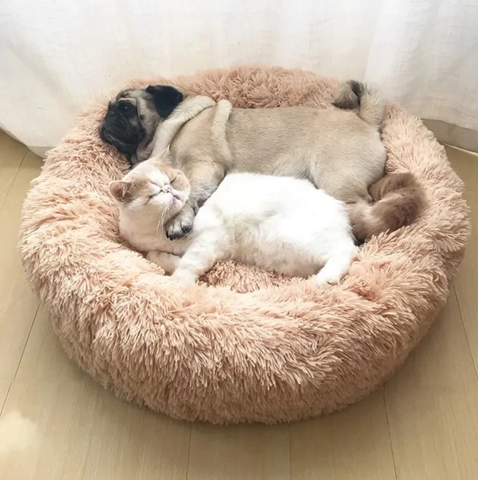 Fluffy Donut Dog Bed Plush Washable Anti-Slip Small Medium Large Dogs Cat Calming Round Bed Soft Faux Fur 40cm 50cm 60cm 70cm 80cm 90cm 100cm 110cm | Koossa