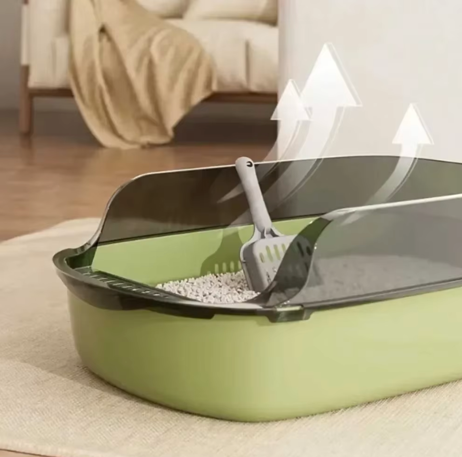 Cat Litter Tray Open Top Plastic 40x28x16cm with Scoop Blue Grey Pink Kitten Toilet Box Easy Clean | Koossa