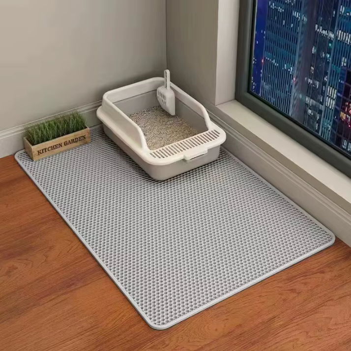 Cat Litter Mat Double Layer Anti-Slip Waterproof Honeycomb Scatter Trapping EVA Large Small 60x45 75x55 90x60 Grey Khaki | Koossa