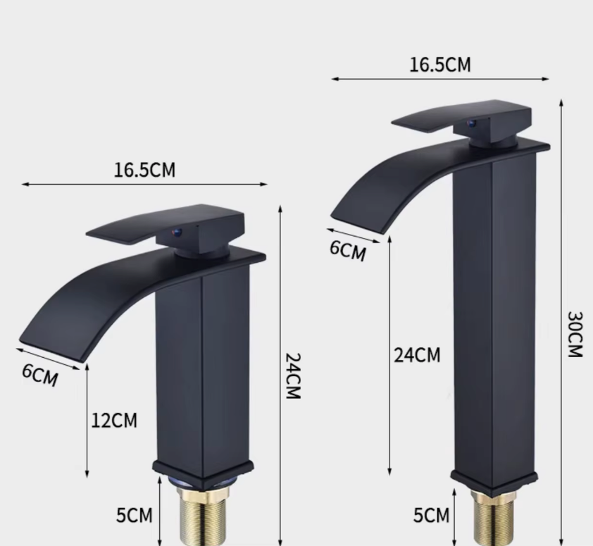 Waterfall Bathroom Faucet Single Handle Stainless Steel Deck Mount Sink Faucet with Wide Spout 7.5 or 9.8 Inch Chrome Black Gold | Lonoma