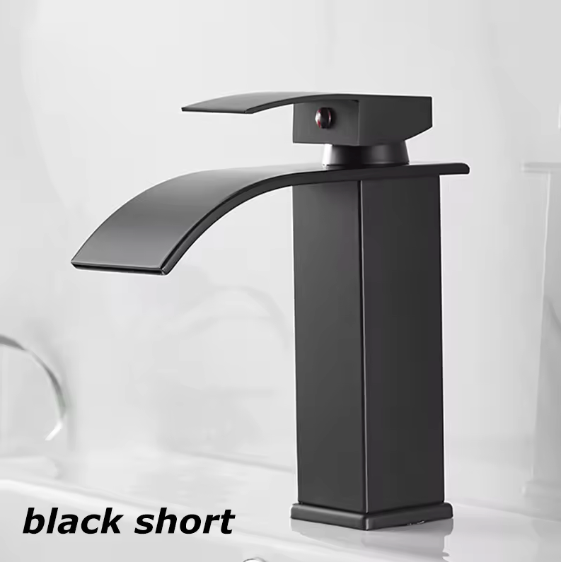 Waterfall Bathroom Faucet Single Handle Stainless Steel Deck Mount Sink Faucet with Wide Spout 7.5 or 9.8 Inch Chrome Black Gold | Lonoma