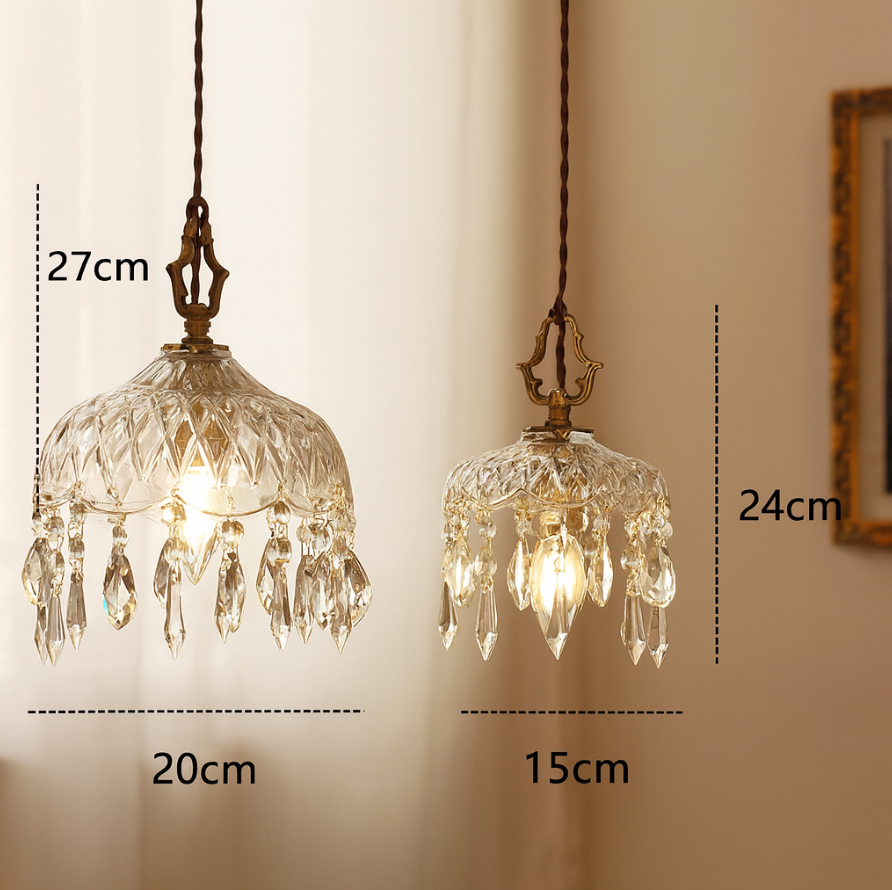 Suspension cristal cuivre E14 motif fleur K9 chambre entrée hall ambiance vintage romantique éclat raffiné | Koossa