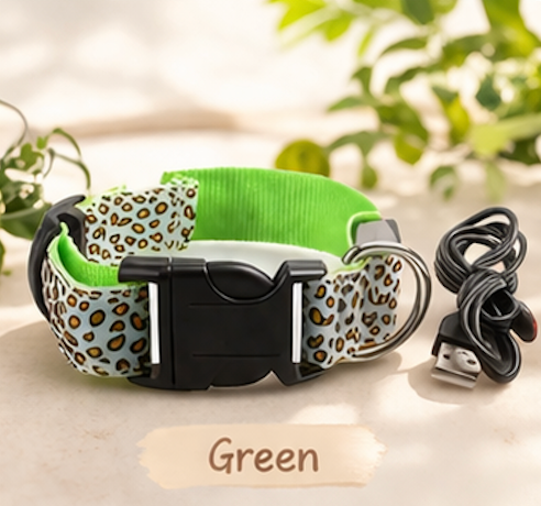 Dog LED Collar USB Rechargeable Leopard Print Light Up 3 Modes Night Safety Glow Collar Small Medium Large | Koossa