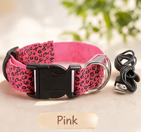 Dog LED Collar USB Rechargeable Leopard Print Light Up 3 Modes Night Safety Glow Collar Small Medium Large | Koossa