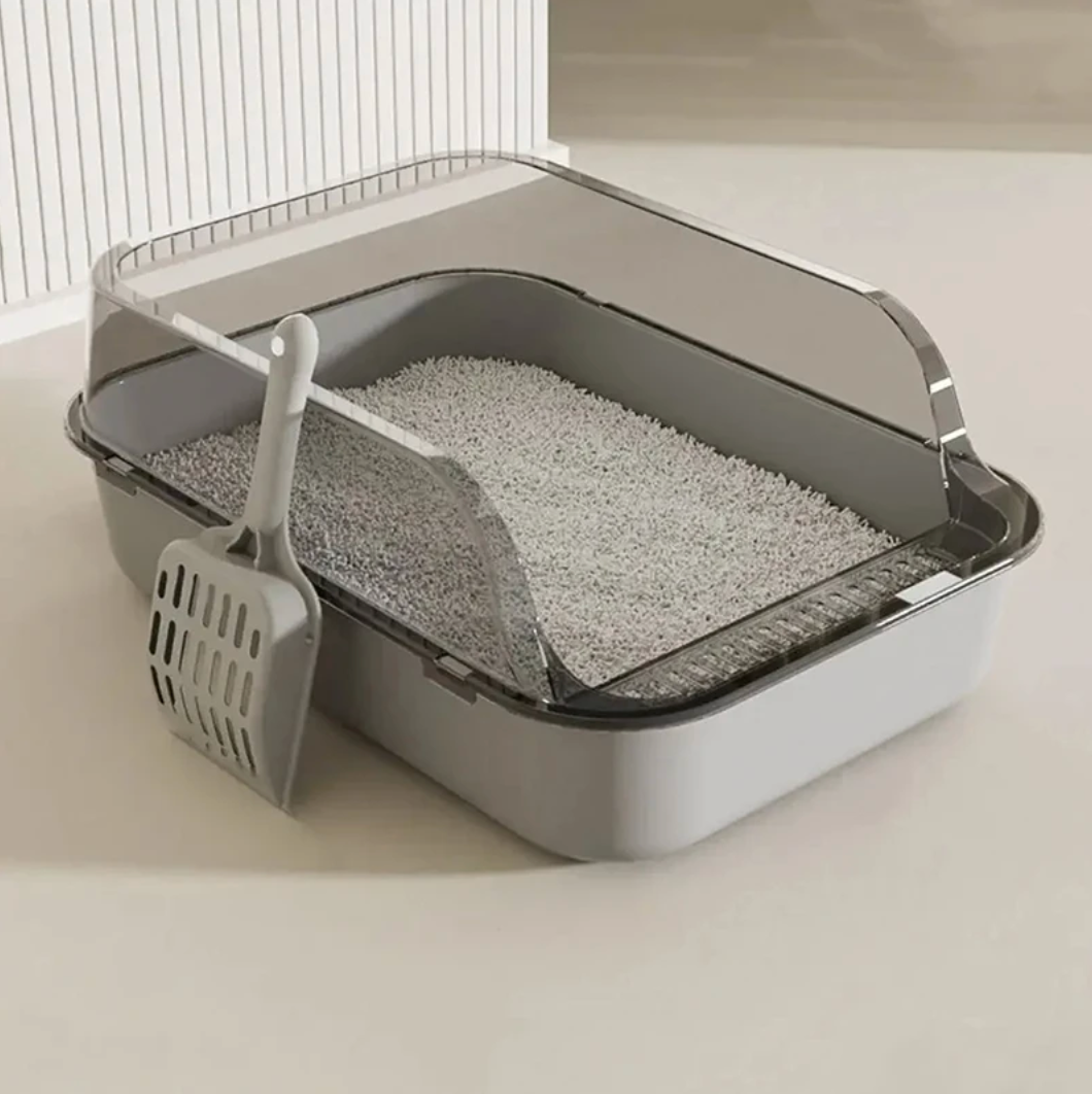 Cat Litter Tray Open Top Plastic 40x28x16cm with Scoop Blue Grey Pink Kitten Toilet Box Easy Clean | Koossa